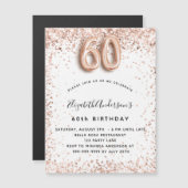 Invitation Magnétique 60e anniversaire rose or blanc éclat luxe (Devant / Derrière)