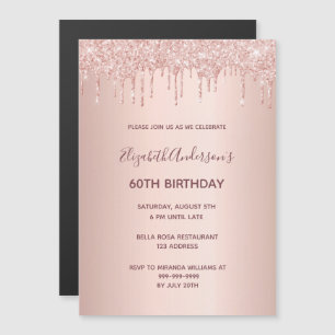 Invitation Magnétique 60e anniversaire rose parties scintillant or invit