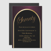 Invitation Magnétique 70e anniversaire noir bordeaux or arc luxe (Devant / Derrière)