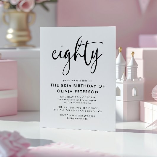Invitation Magnétique 80 | Fête d'anniversaire moderne 80e Noir & Blanc