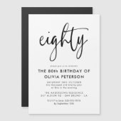 Invitation Magnétique 80 | Fête d'anniversaire moderne 80e Noir & Blanc (Devant / Derrière)