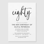 Invitation Magnétique 80 | Fête d'anniversaire moderne 80e Noir & Blanc (Devant)