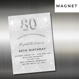 Invitation Magnétique 80e anniversaire argent parties scintillant glamou