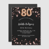 Invitation Magnétique 80e anniversaire noir rose or étoiles luxe (Devant / Derrière)