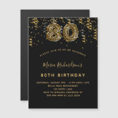 Invitation Magnétique 80e anniversaire or noir luxe empreinte de léopard (Devant / Derrière)