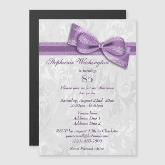 Invitation Magnétique 85e anniversaire de fête Damask et Faux Bow