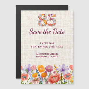 Invitation Magnétique 85e anniversaire floral - 85 Élégant Save the Date