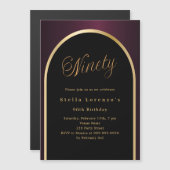 Invitation Magnétique 90e anniversaire noir bordeaux or arc luxe (Devant / Derrière)