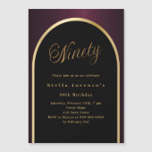 Invitation Magnétique 90e anniversaire noir bordeaux or arc luxe (Devant)