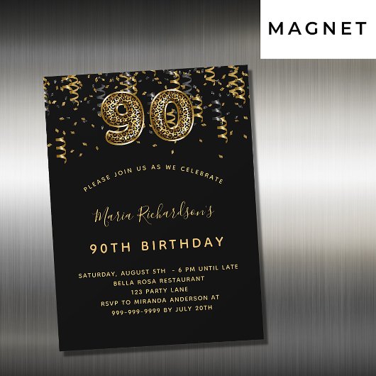 Invitation Magnétique 90e anniversaire or noir luxe empreinte de léopard