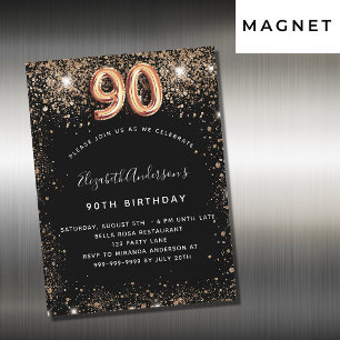 Invitation Magnétique 90e anniversaire parties scintillant d'or noir sci