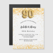 Invitation Magnétique 90e anniversaire parties scintillant or blanc luxe (Devant / Derrière)