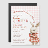 Invitation Magnétique À damiers Rouge Jardin Berry Sweet Bunny Baby show (Devant / Derrière)