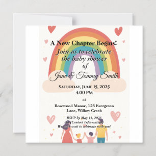 Invitation Magnétique Adoption Baby shower arc-en-ciel