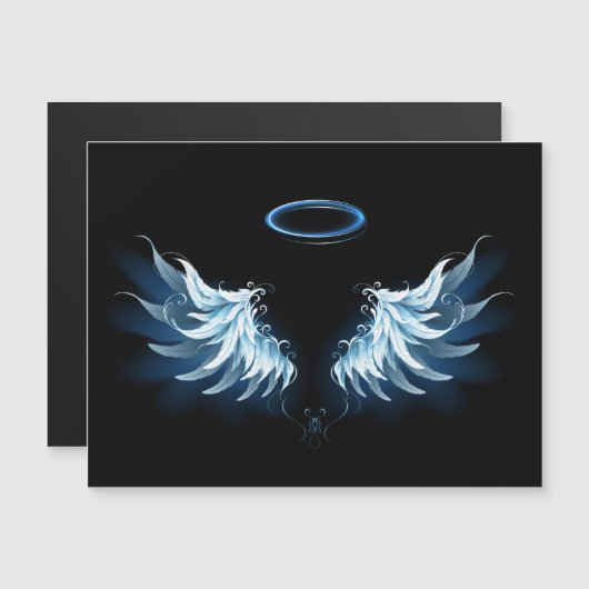 Invitation Magnétique Ailes d'angle brillant bleu sur arrière - plan noi (Devant / Derrière)