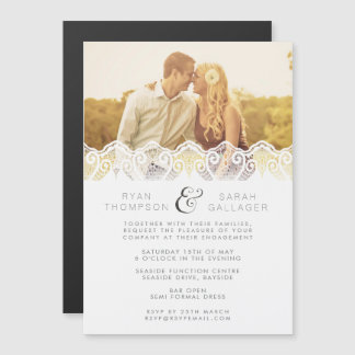 Invitation Magnétique Aimant Mariage Fiançailles Photo Dentelle Blanche