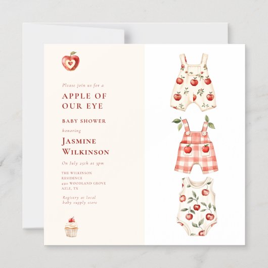 Invitation Magnétique Aimant Pomme de notre oeil Baby shower aquarelle (Recto)