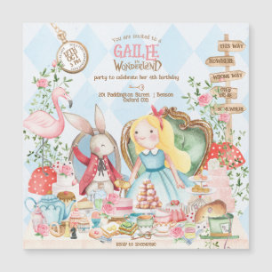 Invitation Magnétique Alice Aventures dans Woderland Anniversaire Tea Pa