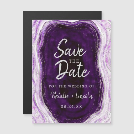 Invitation Magnétique Amethyst Purple Geode Slice Wedding Enregistrer la (Devant / Derrière)