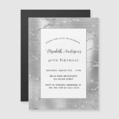 Invitation Magnétique Anniversaire argent blanc élégant luxe (Devant / Derrière)