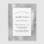 Invitation Magnétique Anniversaire argent blanc élégant luxe (Devant)