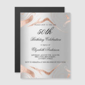 Invitation Magnétique Anniversaire argent rose or marbre luxe (Devant / Derrière)