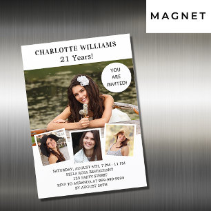 Invitation Magnétique Anniversaire blanc photo collage luxe