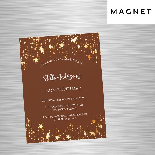 Invitation Magnétique Anniversaire brun or étoiles luxe