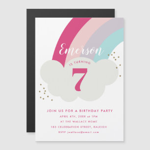 Invitation Magnétique Anniversaire de licorne arc-en-ciel nuage enfants