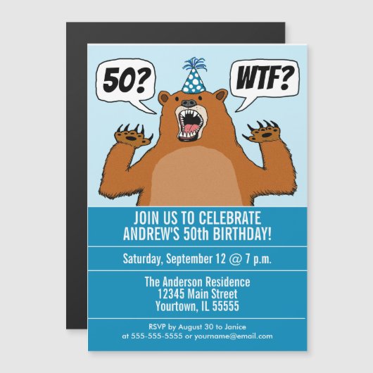 Invitation Magnétique Anniversaire de l'Ours WTF spécifique à l'âge (Devant / Derrière)