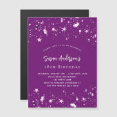 Invitation Magnétique Anniversaire de luxe des étoiles violettes (Devant / Derrière)