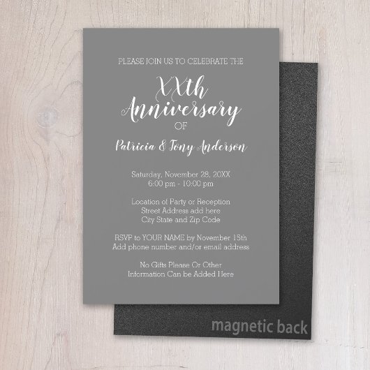 Invitation Magnétique Anniversaire de Mariage - Soirée Grise et Blanche