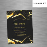 Invitation Magnétique Anniversaire du luxe moderne en or noir<br><div class="desc">Un arrière - plan noir. Décoré de faux tourbillons dorés. Personnalisez et ajoutez votre nom et les détails de votre fête.</div>