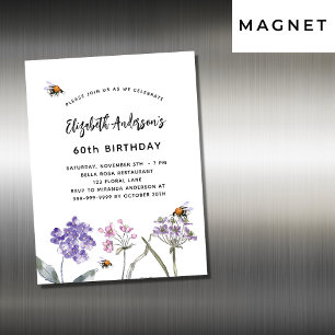 Invitation Magnétique Anniversaire fleur sauvage violet abeilles roses l