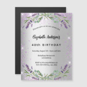 Invitation Magnétique Anniversaire lavande argent eucalyptus luxe (Devant / Derrière)