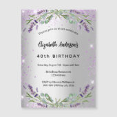Invitation Magnétique Anniversaire lavande argent eucalyptus luxe (Devant)
