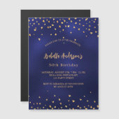 Invitation Magnétique Anniversaire marine bleu coeur or script luxe (Devant / Derrière)