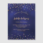 Invitation Magnétique Anniversaire marine bleu coeur or script luxe (Devant)