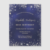 Invitation Magnétique Anniversaire marine bleu or parties scintillant lu (Devant)