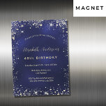 Invitation Magnétique Anniversaire marine bleu or parties scintillant lu<br><div class="desc">Un arrière - plan bleu marine,  décoré de parties scintillant d'or imitation clair,  brille. La couleur bleue est inégale. Personnalisez et ajoutez votre nom et vos détails. Le nom est écrit avec un script de style moderne écrit à la main.</div>