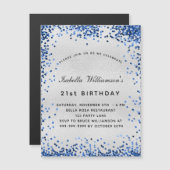 Invitation Magnétique Anniversaire marine bleu parties scintillant luxe (Devant / Derrière)