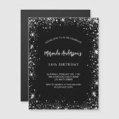 Invitation Magnétique Anniversaire noir argent parties scintillant luxe (Devant / Derrière)