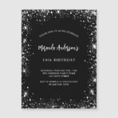 Invitation Magnétique Anniversaire noir argent parties scintillant luxe (Devant)