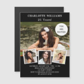 Invitation Magnétique Anniversaire noir blanc photo collage luxe (Devant / Derrière)