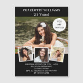 Invitation Magnétique Anniversaire noir blanc photo collage luxe (Devant)