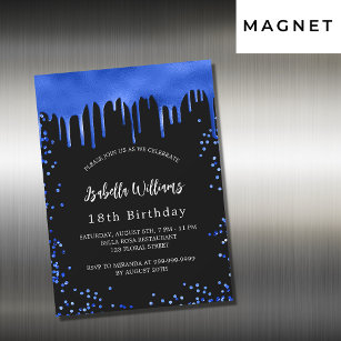 Invitation Magnétique Anniversaire noir bleu royal gouttes de luxe