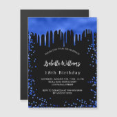 Invitation Magnétique Anniversaire noir bleu royal gouttes de luxe (Devant / Derrière)