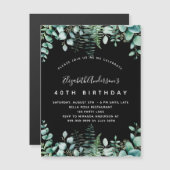 Invitation Magnétique Anniversaire noir eucalyptus verdure boisé luxe (Devant / Derrière)