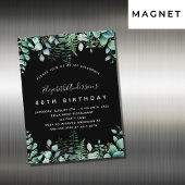 Invitation Magnétique Anniversaire noir eucalyptus verdure boisé luxe