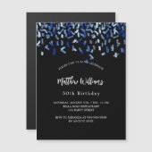 Invitation Magnétique Anniversaire noir marine bleu confetti luxe (Devant / Derrière)